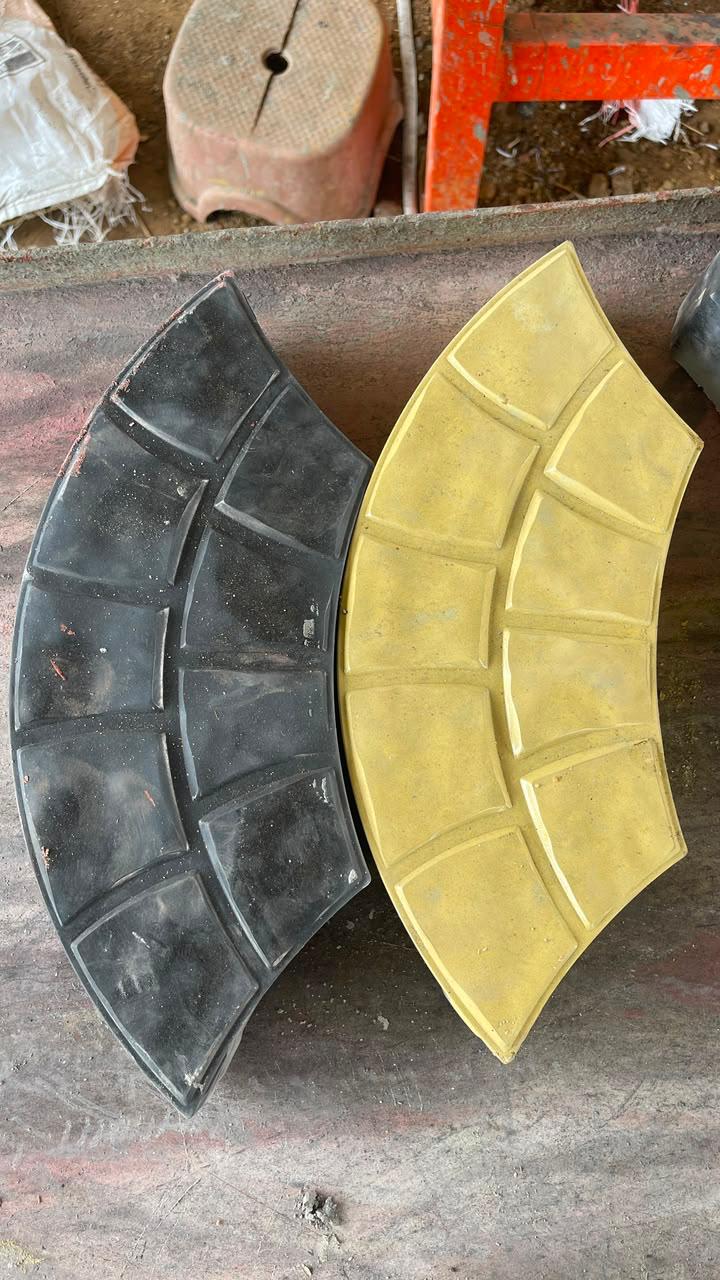 Black and yellow fan-shaped decorative paver blocks